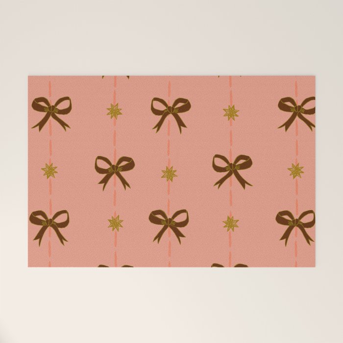 Cute Hair Bows & Stars in Peach & Brown Welcome Mat Gallery Image 1