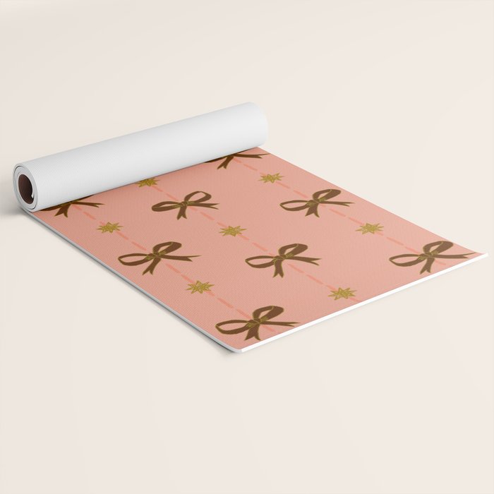 Cute Hair Bows & Stars in Peach & Brown Yoga Mat Gallery Image 2