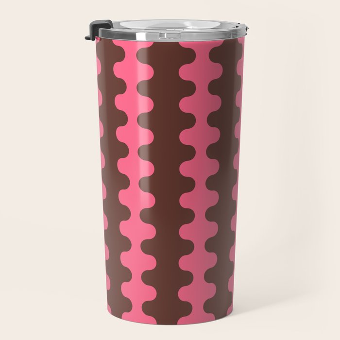Wavy Stripes Ogee A-Go-Go Eclectic Vertical Pattern in Pink and Brown Travel Mug Gallery Image 3