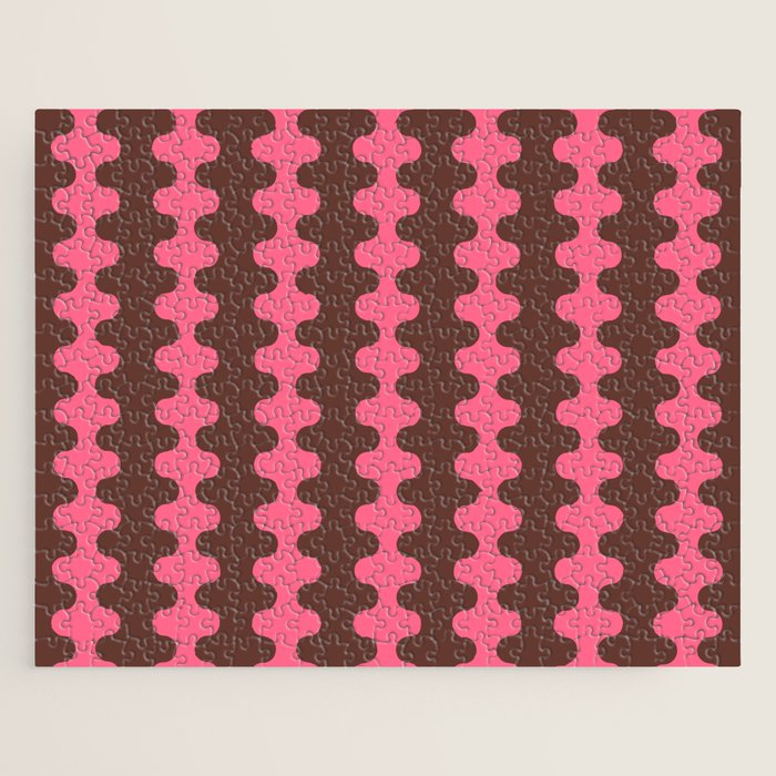 Wavy Stripes Ogee A-Go-Go Eclectic Vertical Pattern in Pink and Brown Jigsaw Puzzle Gallery Image 1