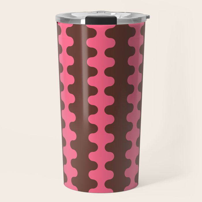 Wavy Stripes Ogee A-Go-Go Eclectic Vertical Pattern in Pink and Brown Travel Mug Gallery Image 1