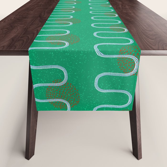 Abstract Fields in Forest Green & Brown Table Runner Gallery Image 1