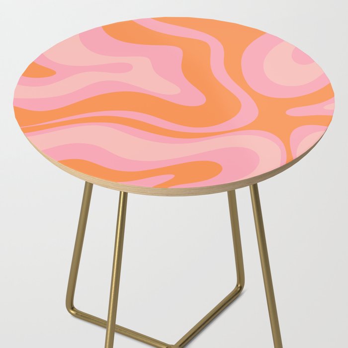 Modern Liquid Swirl Abstract Pattern Square in Retro Pink and Orange Side Table Gallery Image 2