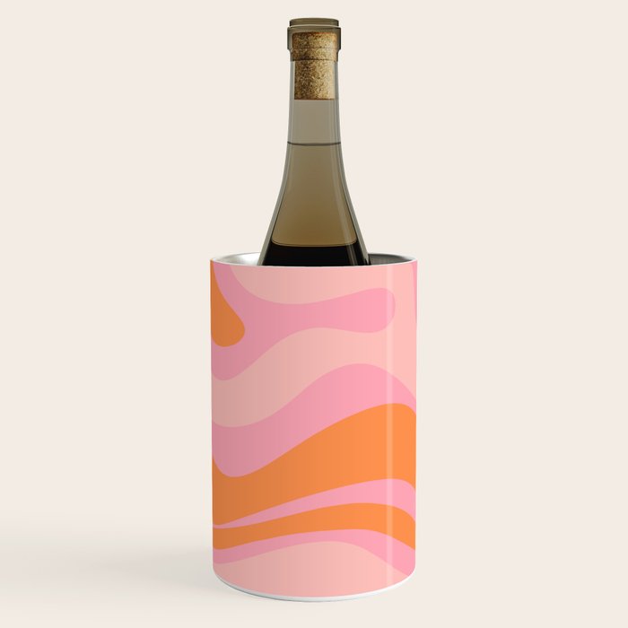 Modern Liquid Swirl Abstract Pattern Square in Retro Pink and Orange Wine Chiller Gallery Image 2