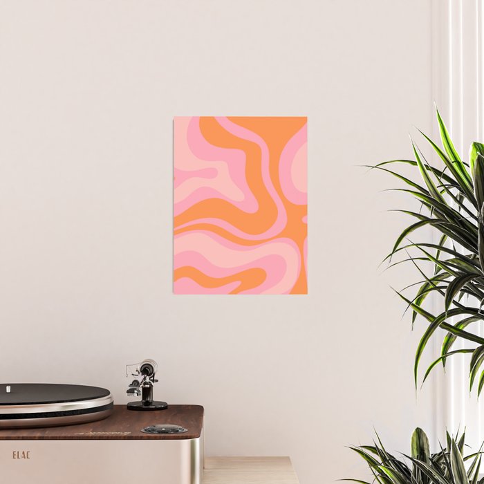 Modern Liquid Swirl Abstract Pattern Square in Retro Pink and Orange Poster Gallery Image 2