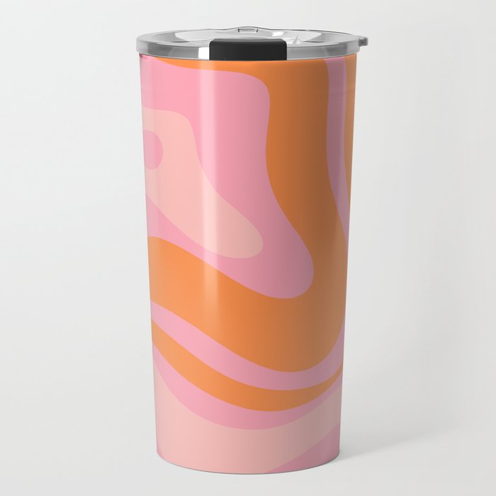 Modern Liquid Swirl Abstract Pattern Square in Retro Pink and Orange Travel Mug Gallery Image 1