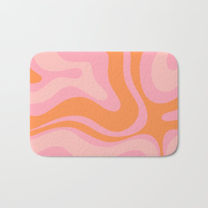 Modern Liquid Swirl Abstract Pattern Square in Retro Pink and Orange Bath Mat Gallery Image 1