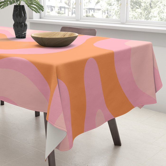 Modern Liquid Swirl Abstract Pattern Square in Retro Pink and Orange Tablecloth Gallery Image 3