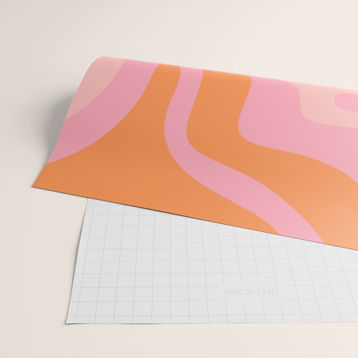 Modern Liquid Swirl Abstract Pattern Square in Retro Pink and Orange Wrapping Paper Gallery Image 2