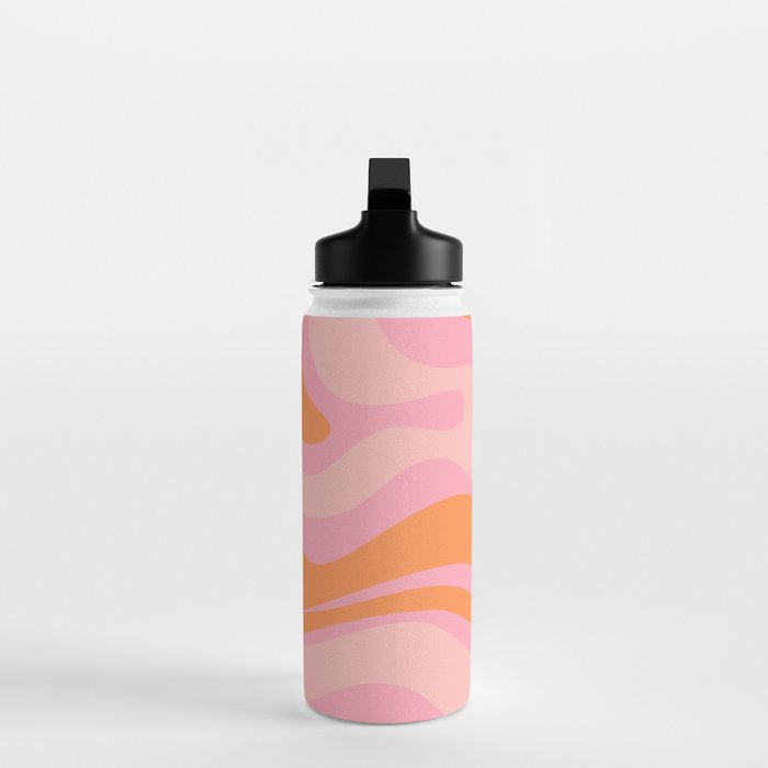 Modern Liquid Swirl Abstract Pattern Square in Retro Pink and Orange Water Bottle Gallery Image 3