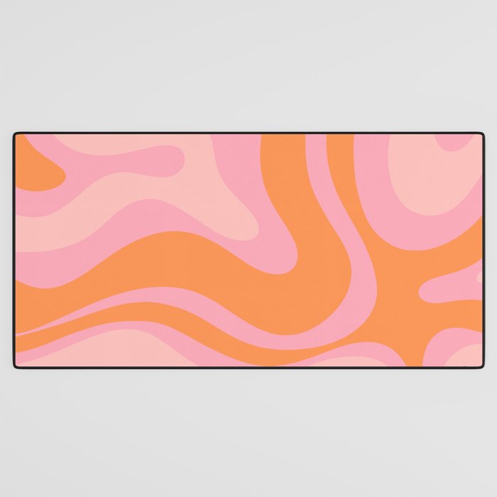 Modern Liquid Swirl Abstract Pattern Square in Retro Pink and Orange Desk Mat Gallery Image 3