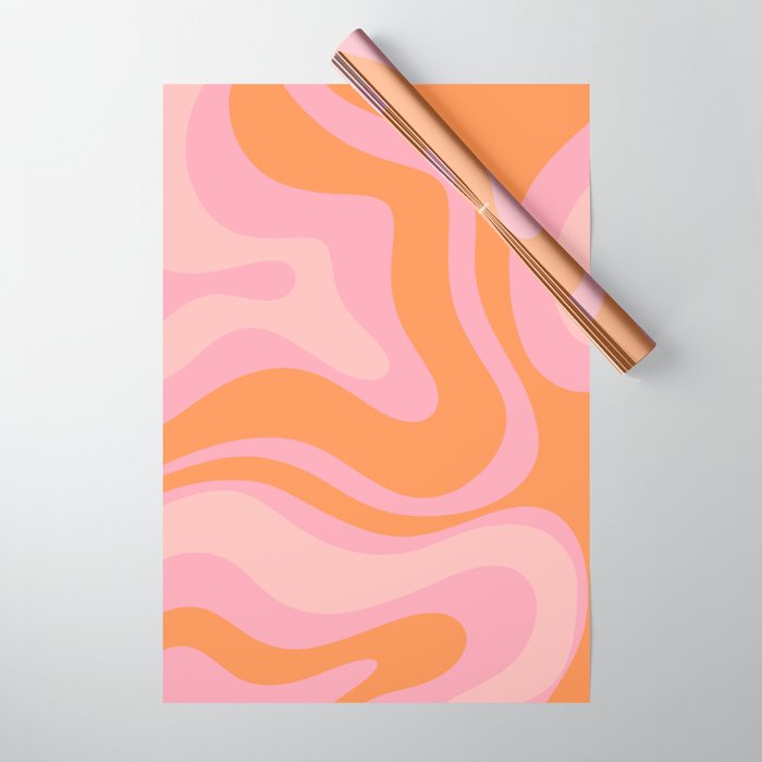 Modern Liquid Swirl Abstract Pattern Square in Retro Pink and Orange Wrapping Paper Gallery Image 1