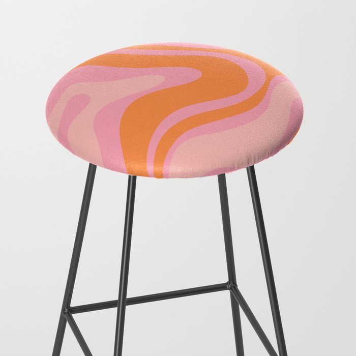Modern Liquid Swirl Abstract Pattern Square in Retro Pink and Orange Stool Gallery Image 2