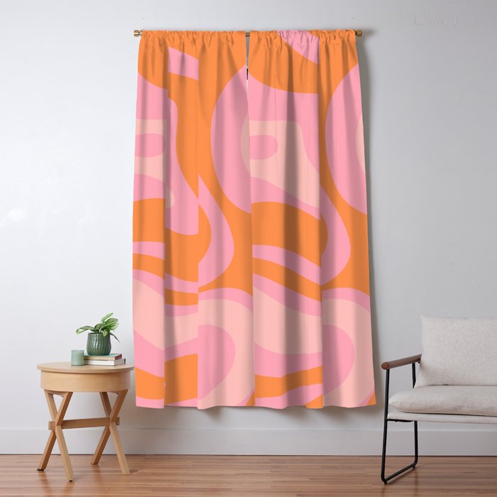 Modern Liquid Swirl Abstract Pattern Square in Retro Pink and Orange Window Curtain Gallery Image 1