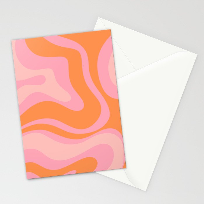 Modern Liquid Swirl Abstract Pattern Square in Retro Pink and Orange Stationery Card Gallery Image 2