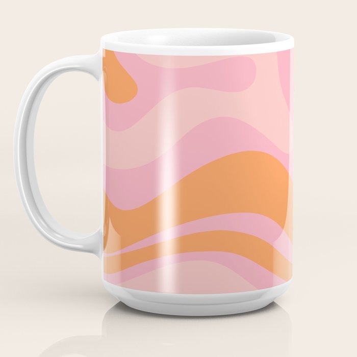 Modern Liquid Swirl Abstract Pattern Square in Retro Pink and Orange Coffee Mug Gallery Image 3