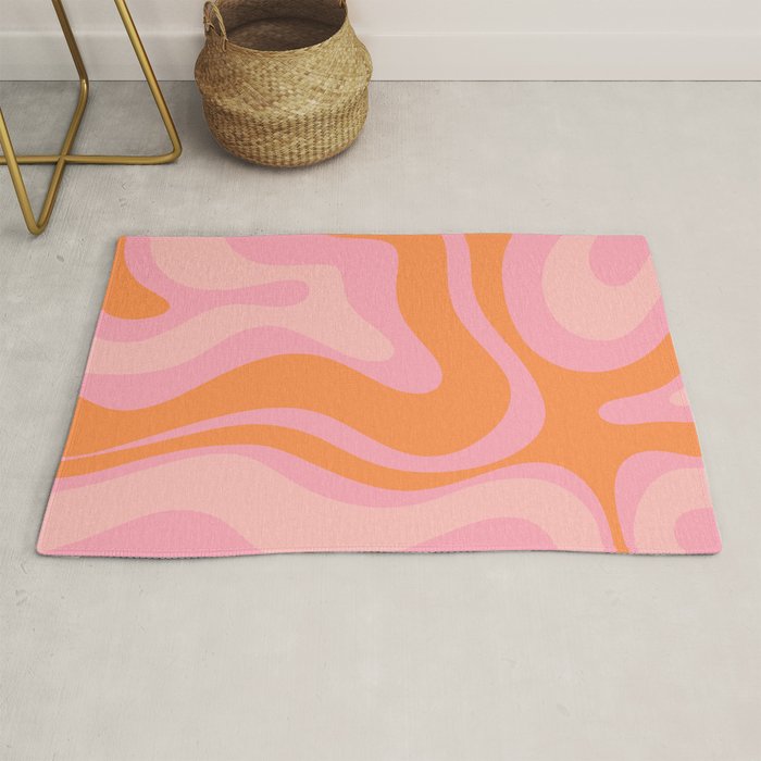 Modern Liquid Swirl Abstract Pattern Square in Retro Pink and Orange Rug Gallery Image 1