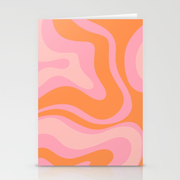 Modern Liquid Swirl Abstract Pattern Square in Retro Pink and Orange Stationery Card Gallery Image 2