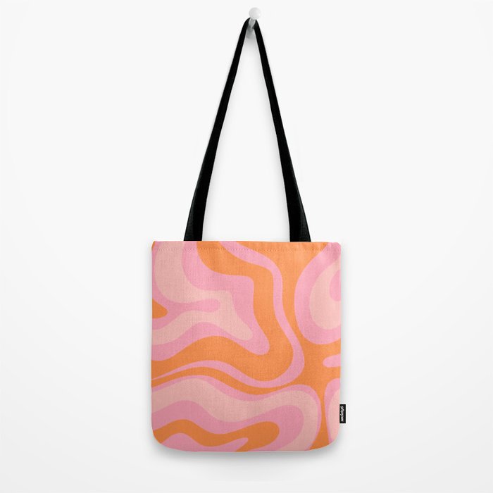 Modern Liquid Swirl Abstract Pattern Square in Retro Pink and Orange Tote Bag Gallery Image 2