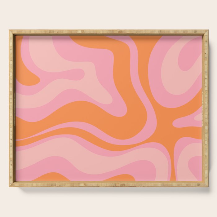 Modern Liquid Swirl Abstract Pattern Square in Retro Pink and Orange Serving Tray Gallery Image 1