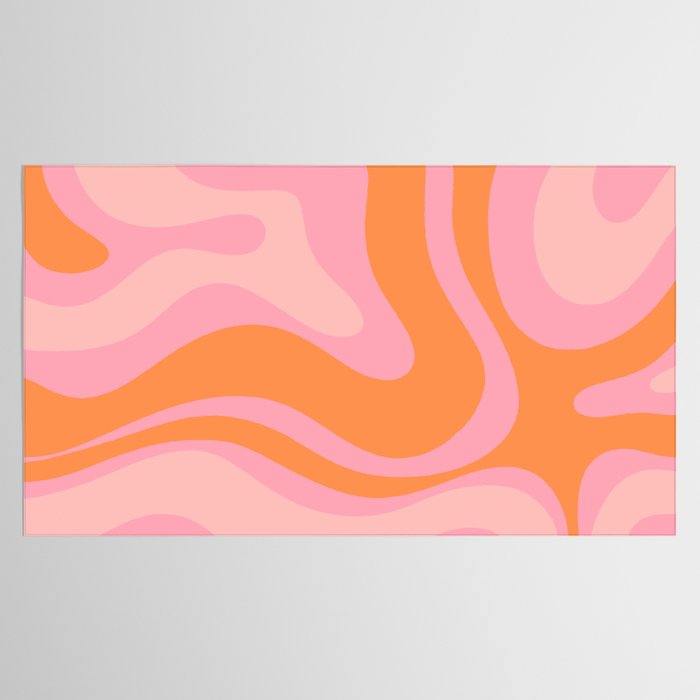 Modern Liquid Swirl Abstract Pattern Square in Retro Pink and Orange Tablecloth Gallery Image 2