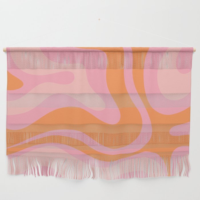 Modern Liquid Swirl Abstract Pattern Square in Retro Pink and Orange Wall Hanging Gallery Image 1