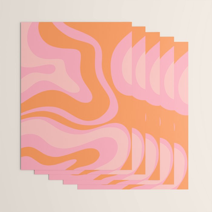 Modern Liquid Swirl Abstract Pattern Square in Retro Pink and Orange Wrapping Paper Gallery Image 3