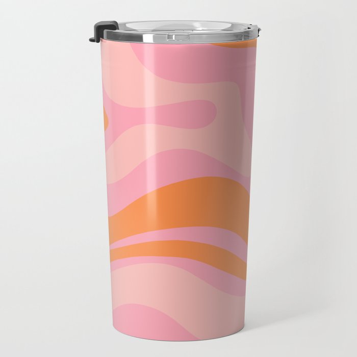 Modern Liquid Swirl Abstract Pattern Square in Retro Pink and Orange Travel Mug Gallery Image 3