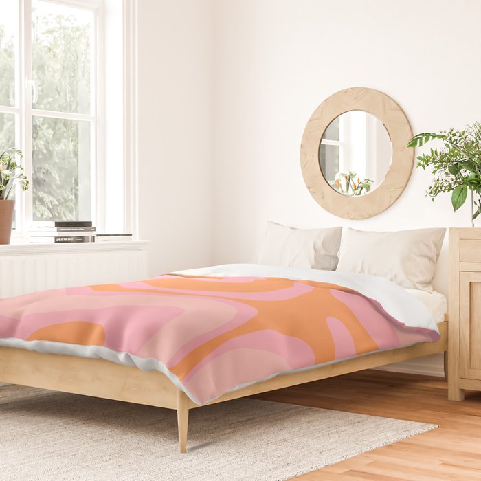 Modern Liquid Swirl Abstract Pattern Square in Retro Pink and Orange Duvet Cover Gallery Image 2