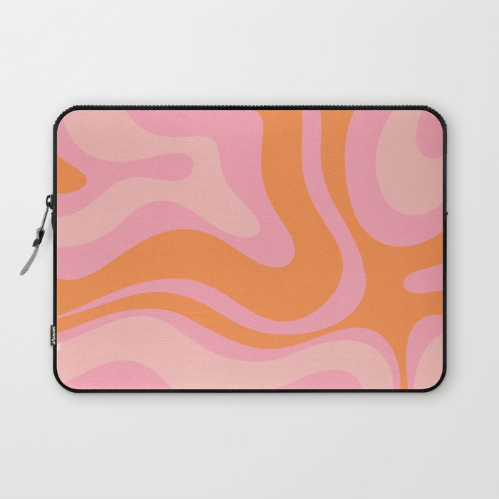 Modern Liquid Swirl Abstract Pattern Square in Retro Pink and Orange Laptop Sleeve Gallery Image 1