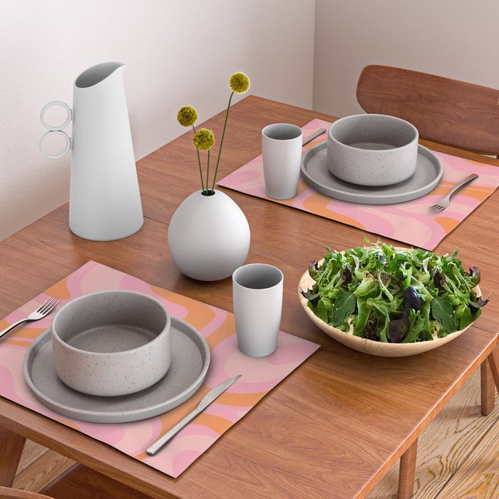 Modern Liquid Swirl Abstract Pattern Square in Retro Pink and Orange Placemat Gallery Image 2