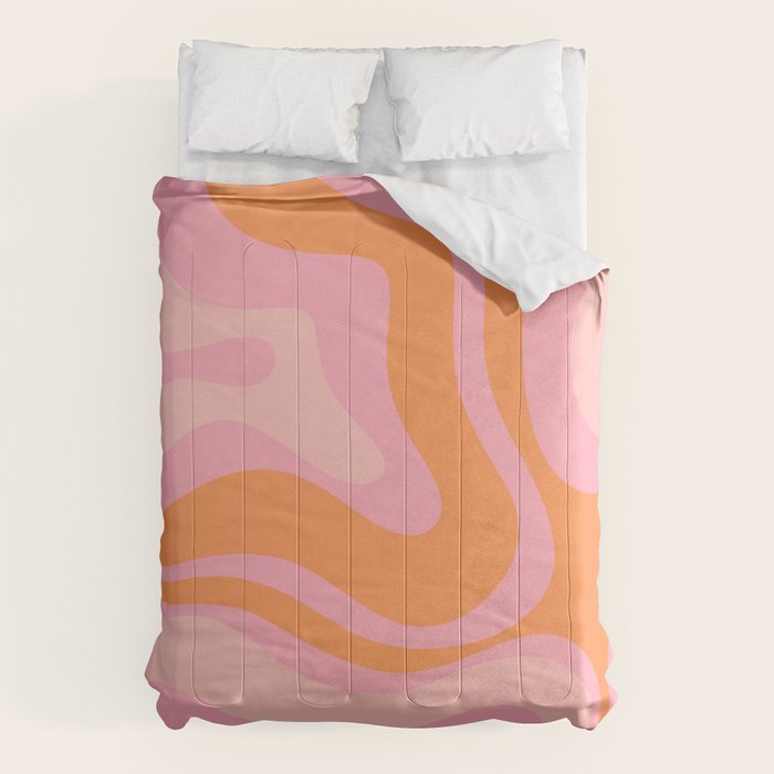 Modern Liquid Swirl Abstract Pattern Square in Retro Pink and Orange Comforter Gallery Image 1