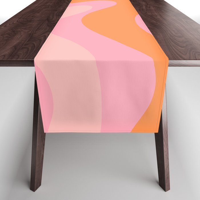 Modern Liquid Swirl Abstract Pattern Square in Retro Pink and Orange Table Runner Gallery Image 1