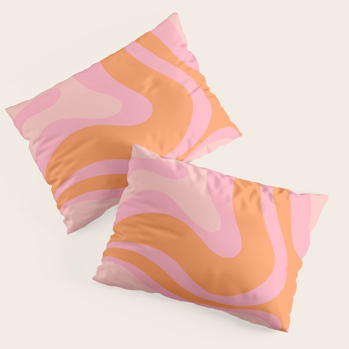 Modern Liquid Swirl Abstract Pattern Square in Retro Pink and Orange Pillow Sham Gallery Image 3