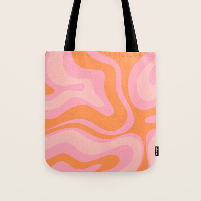Modern Liquid Swirl Abstract Pattern Square in Retro Pink and Orange Tote Bag Gallery Image 1