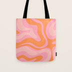 Modern Liquid Swirl Abstract Pattern Square in Retro Pink and Orange Tote Bag Gallery Image 1