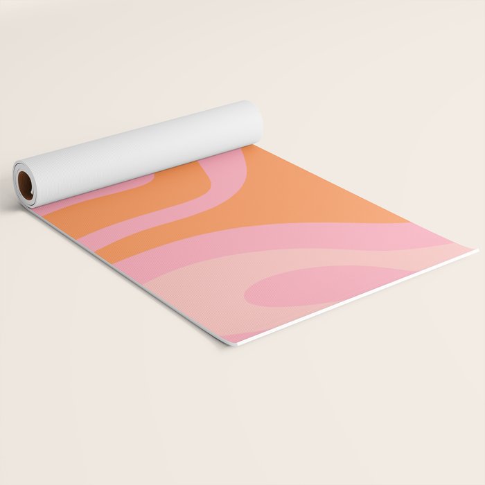 Modern Liquid Swirl Abstract Pattern Square in Retro Pink and Orange Yoga Mat Gallery Image 2