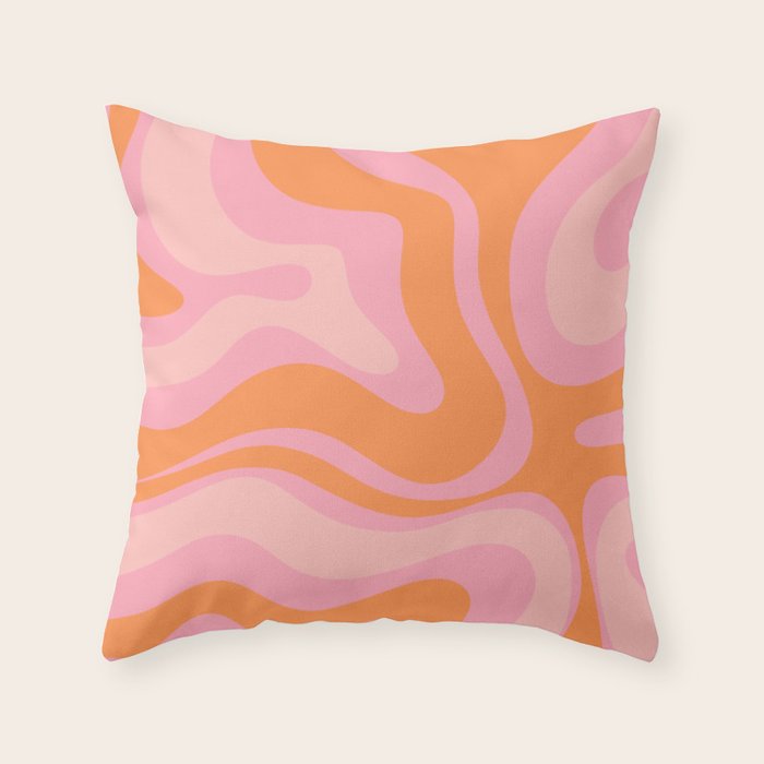 Modern Liquid Swirl Abstract Pattern Square in Retro Pink and Orange Throw Pillow Gallery Image 6