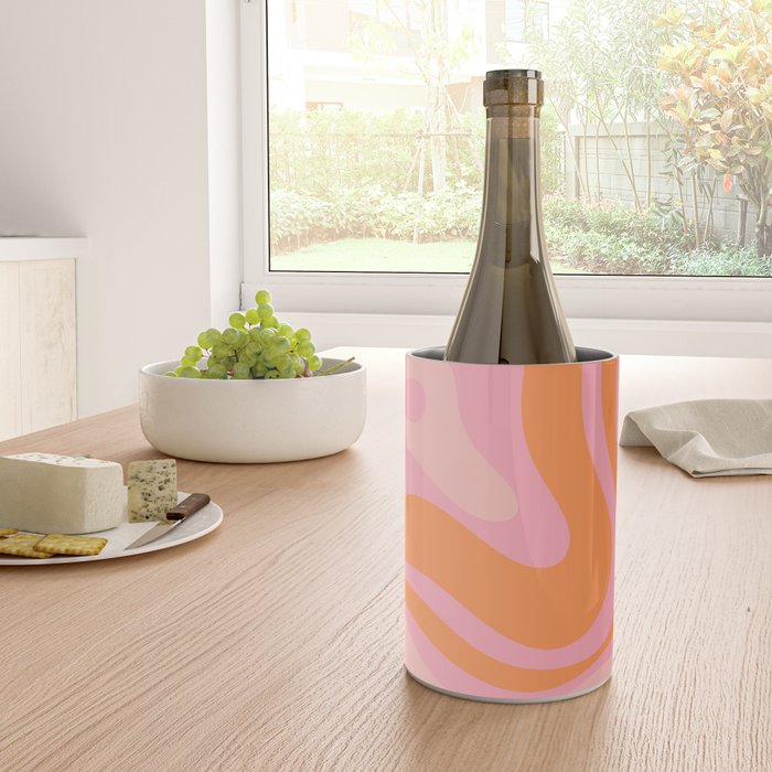 Modern Liquid Swirl Abstract Pattern Square in Retro Pink and Orange Wine Chiller Gallery Image 4