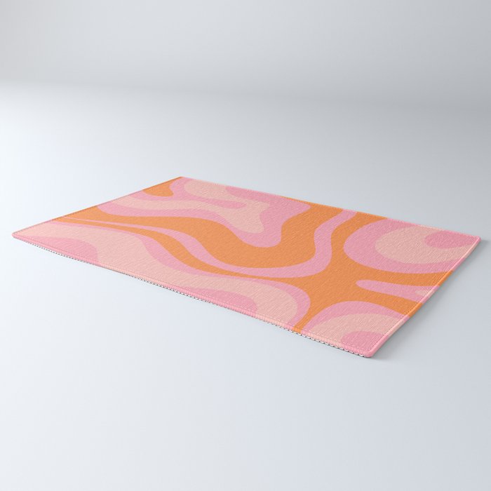 Modern Liquid Swirl Abstract Pattern Square in Retro Pink and Orange Rug Gallery Image 3