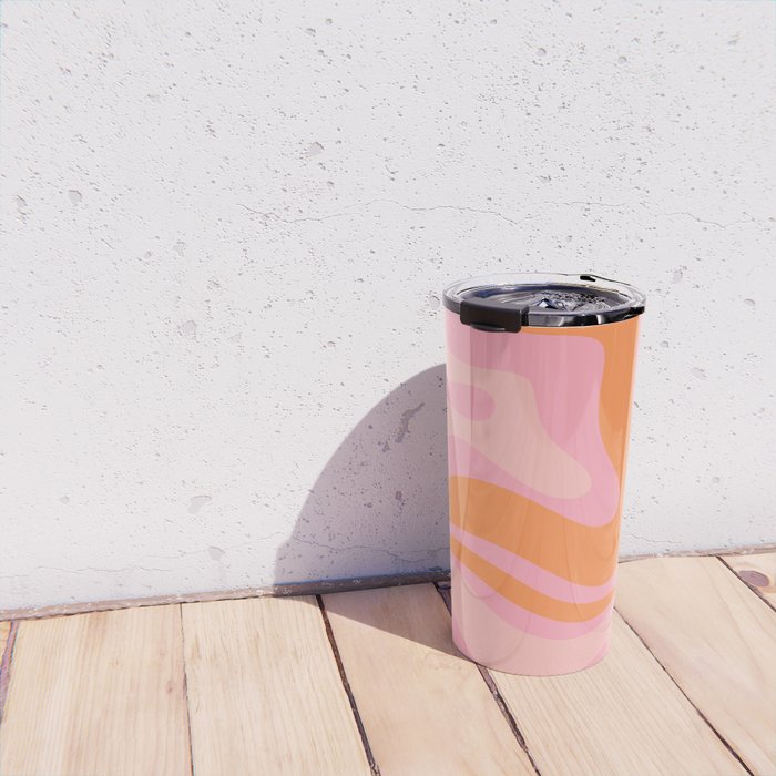Modern Liquid Swirl Abstract Pattern Square in Retro Pink and Orange Travel Mug Gallery Image 4