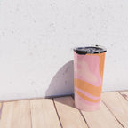 Modern Liquid Swirl Abstract Pattern Square in Retro Pink and Orange Travel Mug Gallery Image 4
