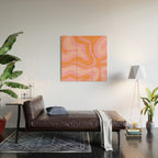 Modern Liquid Swirl Abstract Pattern Square in Retro Pink and Orange Wood Wall Art Gallery Image 2