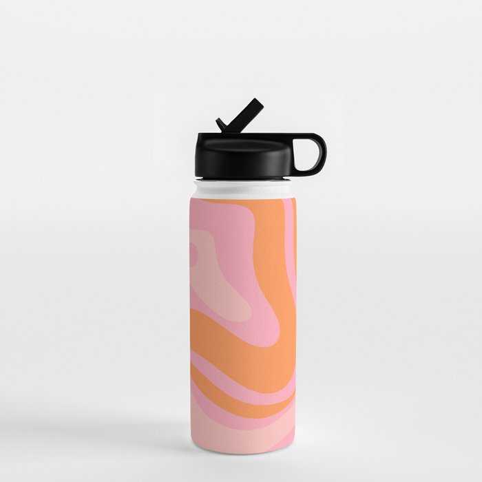 Modern Liquid Swirl Abstract Pattern Square in Retro Pink and Orange Water Bottle Gallery Image 1