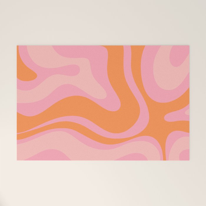 Modern Liquid Swirl Abstract Pattern Square in Retro Pink and Orange Welcome Mat Gallery Image 1