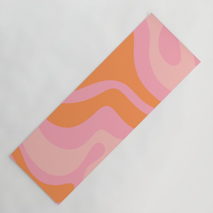 Modern Liquid Swirl Abstract Pattern Square in Retro Pink and Orange Yoga Mat Gallery Image 1