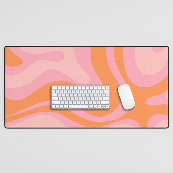 Modern Liquid Swirl Abstract Pattern Square in Retro Pink and Orange Desk Mat Gallery Image 1
