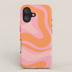 Modern Liquid Swirl Abstract Pattern Square in Retro Pink and Orange iPhone Case Gallery Image 1