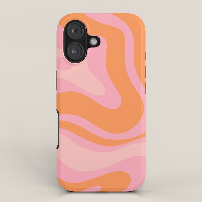 Modern Liquid Swirl Abstract Pattern Square in Retro Pink and Orange iPhone Case Gallery Image 1