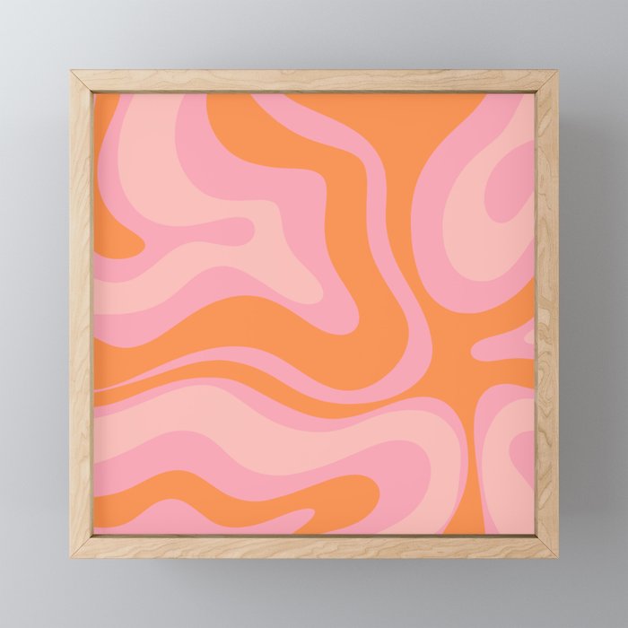 Modern Liquid Swirl Abstract Pattern Square in Retro Pink and Orange Mini Art Print Gallery Image 1